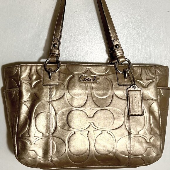 COACH-East West Gallery Embossed Metallic Gold Bag - Picture 1 of 4
